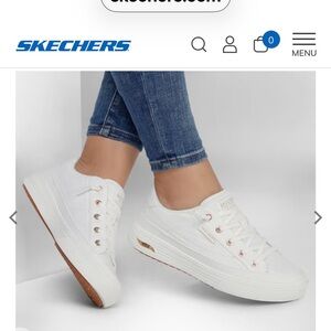Skechers Women's White Sneakers with Rose Gold Eyelets
